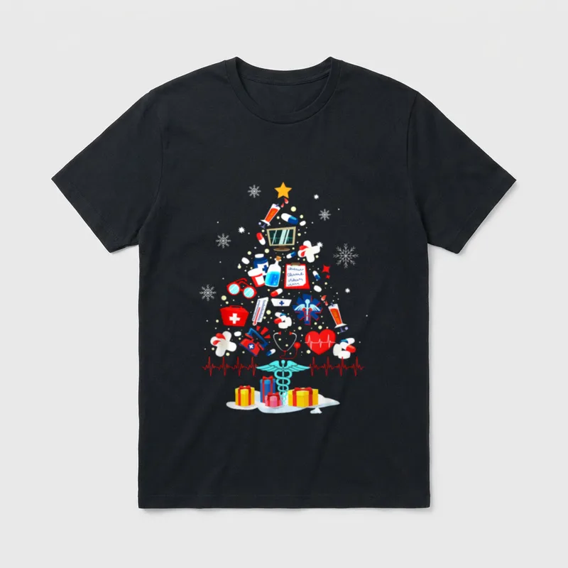Christmas Tree Medical Tools Funny Nurse T-Shirt – Classic T-Shirt in Black