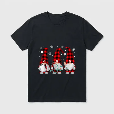 Nurse Christmas Gnome Cute Xmas Red T-Shirt – Classic T-Shirt in Black
