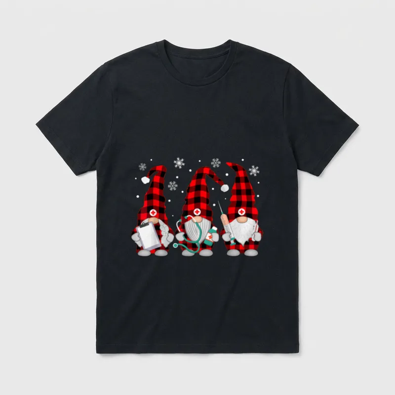Nurse Christmas Gnome Cute Xmas Red T-Shirt – Classic T-Shirt in Black