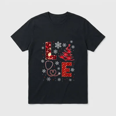 Love Christmas Tree Stethoscope Nurse T-Shirt – Classic T-Shirt in Black