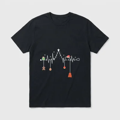 Christmas Tree Heartbeat Funny Nurse T-Shirt – Classic T-Shirt in Black