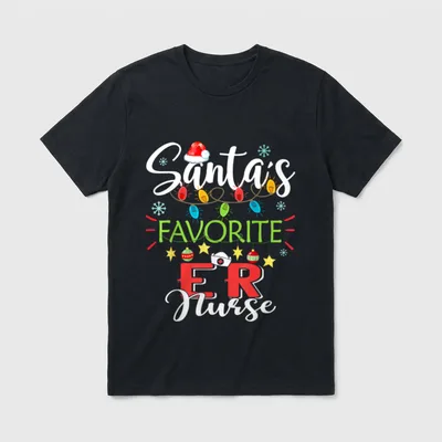 Santa's Favorite ER Nurse Xmas Light T-Shirt – Classic T-Shirt in Black