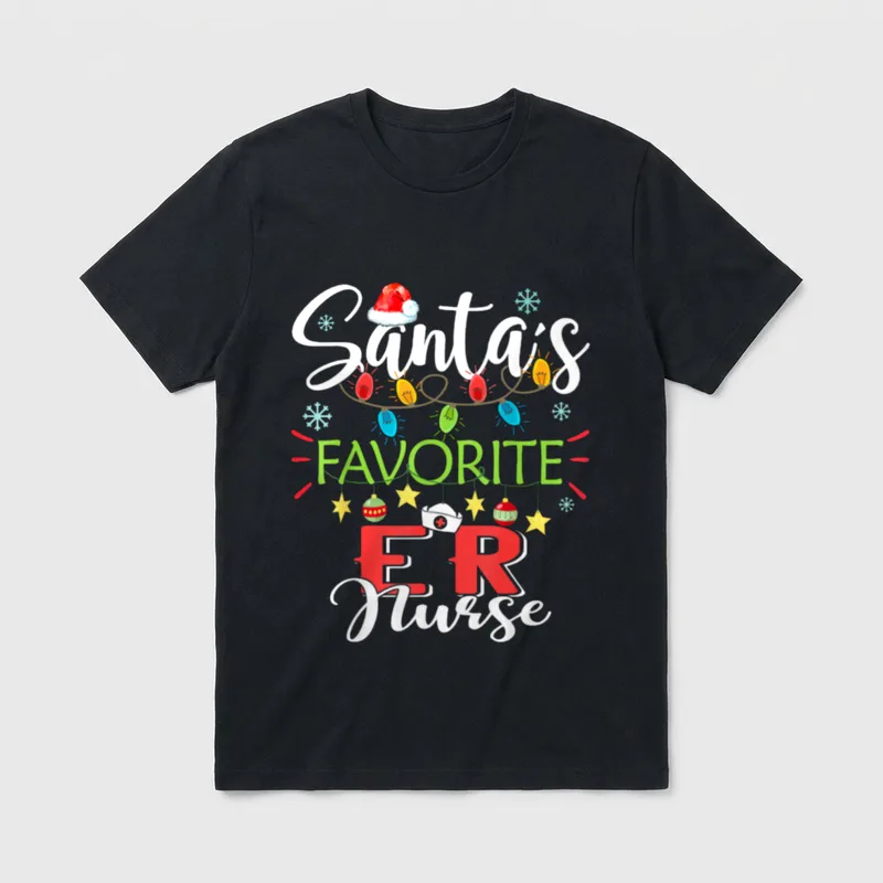 Santa's Favorite ER Nurse Xmas Light T-Shirt – Classic T-Shirt in Black