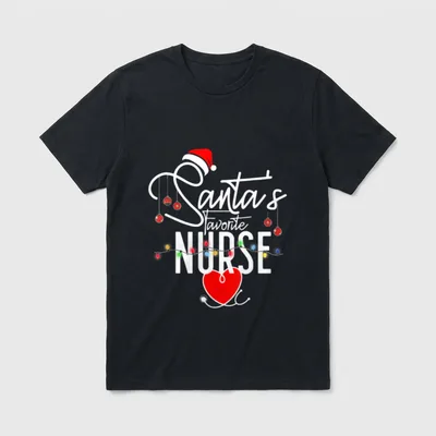Santas Favorite Nurse Funny Christmas Santa T-Shirt – Classic T-Shirt in Black