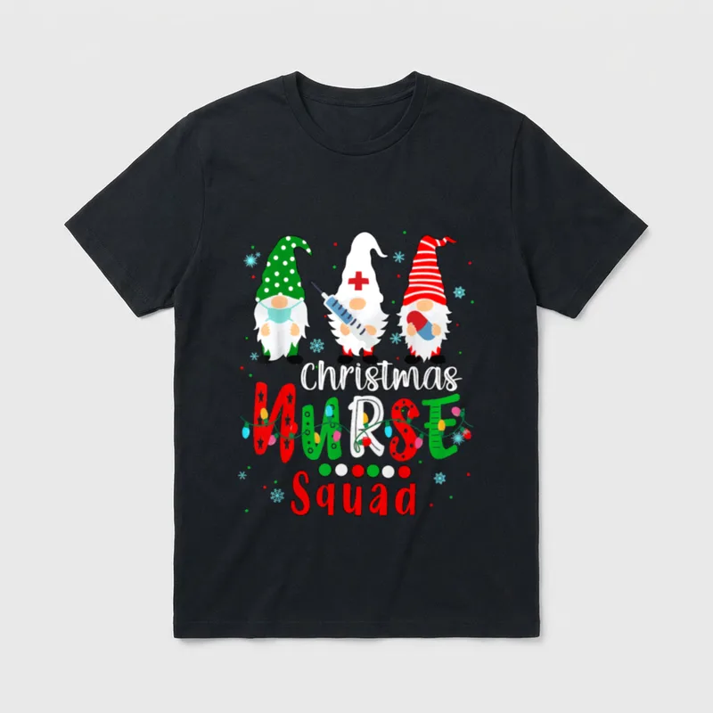Christmas Nurse Squad Funny Gnome T-Shirt – Classic T-Shirt in Black