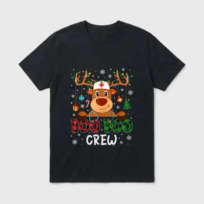 Reindeer Boo Boo Crew Nurse Buffalo T-Shirt – Classic T-Shirt in Black