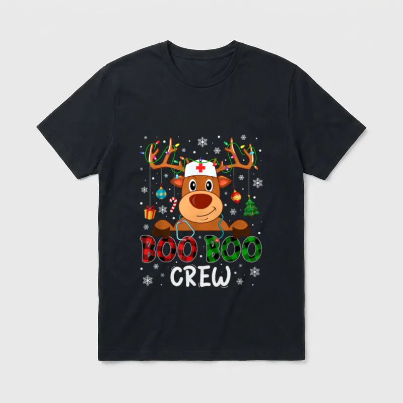 Reindeer Boo Boo Crew Nurse Buffalo T-Shirt – Classic T-Shirt in Black
