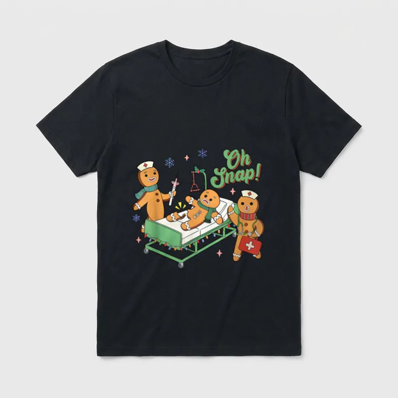 Christmas Nurse Oh Snap Gingerbreads Bone T-Shirt – Classic T-Shirt in Black
