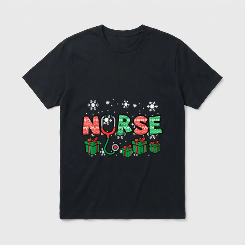 Christmas Nurse Stethoscope Xmas Nursing RN T-Shirt – Classic T-Shirt in Black