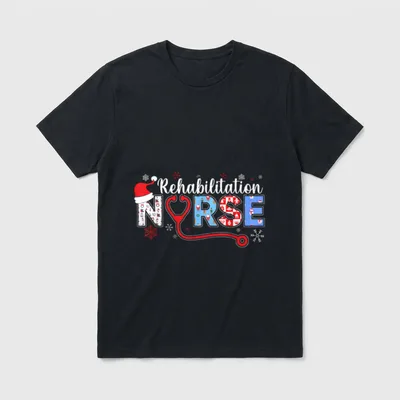 Rehab Nurse and Rehabilitation T-Shirt – Rehabilitation NURSE with Santa hat and red stethoscope – Classic T-Shirt in Black
