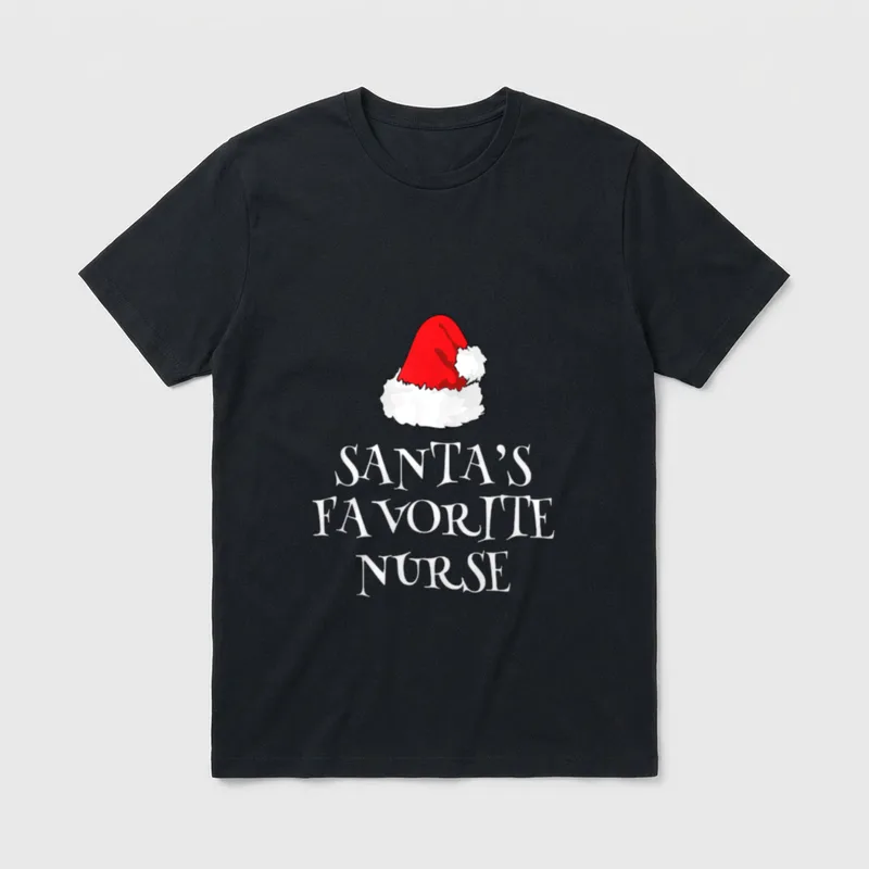 Santa's Favorite Nurse Funny Christmas Happy T-Shirt – Classic T-Shirt in Black