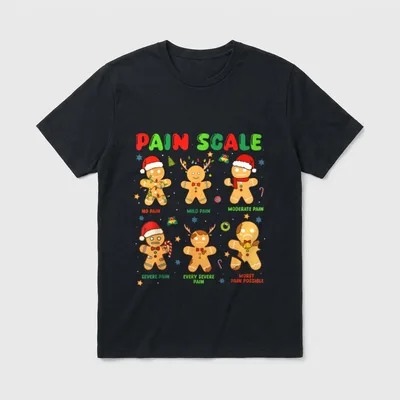 Pain Scale Funny Gingerbread Man Christmas T-Shirt – Classic T-Shirt in Black