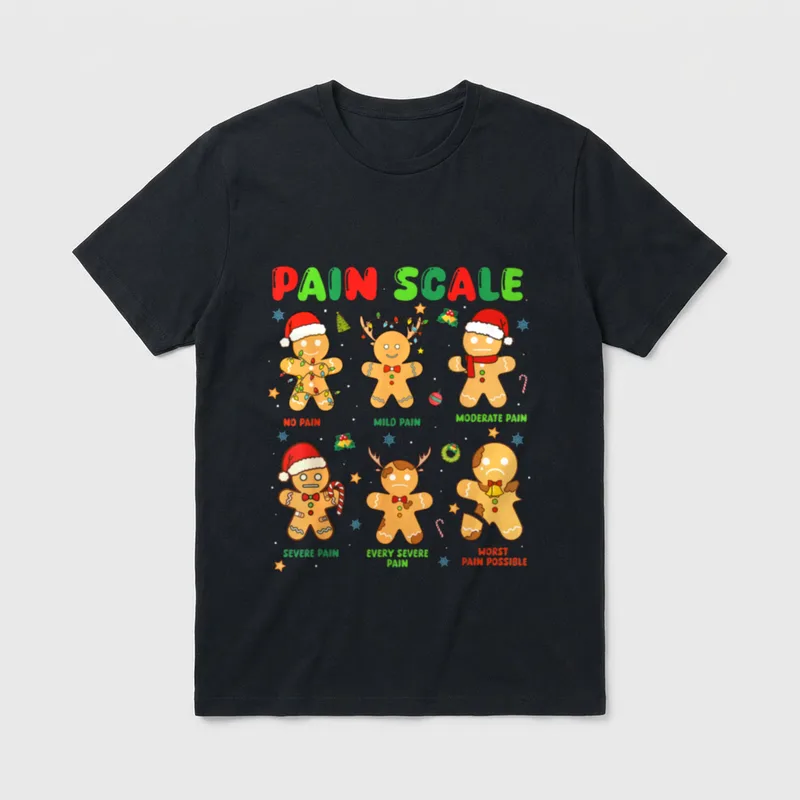 Pain Scale Funny Gingerbread Man Christmas T-Shirt – Classic T-Shirt in Black