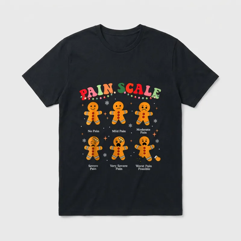 Pain Scale Gingerbread Christmas Nurse Doctor T-Shirt – Classic T-Shirt in Black
