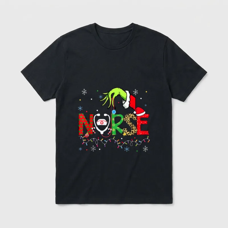 Stethoscope Nurse Merry Christmas Xmas Lights T-Shirt – Classic T-Shirt in Black