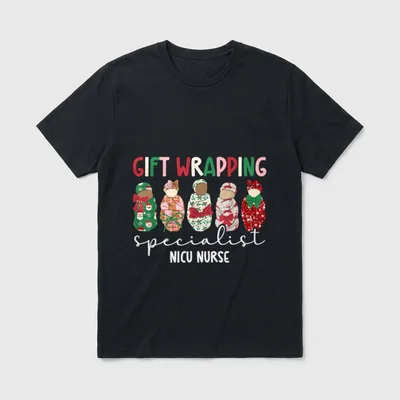 Wrapping Specialist NICU Nurse Christmas Nursing T-Shirt – Classic T-Shirt in Black