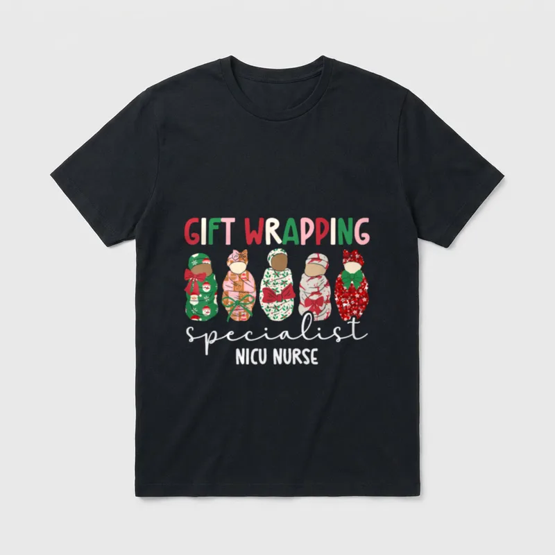Wrapping Specialist NICU Nurse Christmas Nursing T-Shirt – Classic T-Shirt in Black