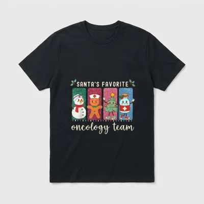Santa's Favorite Oncology Team Christmas Hemonc T-Shirt – Classic T-Shirt in Black