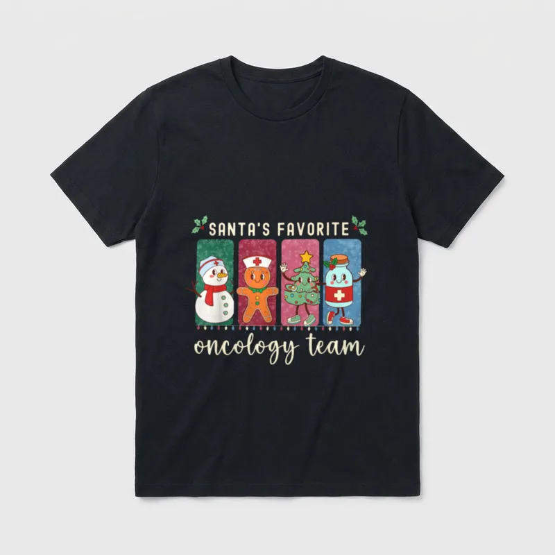 Santa's Favorite Oncology Team Christmas Hemonc T-Shirt – Classic T-Shirt in Black