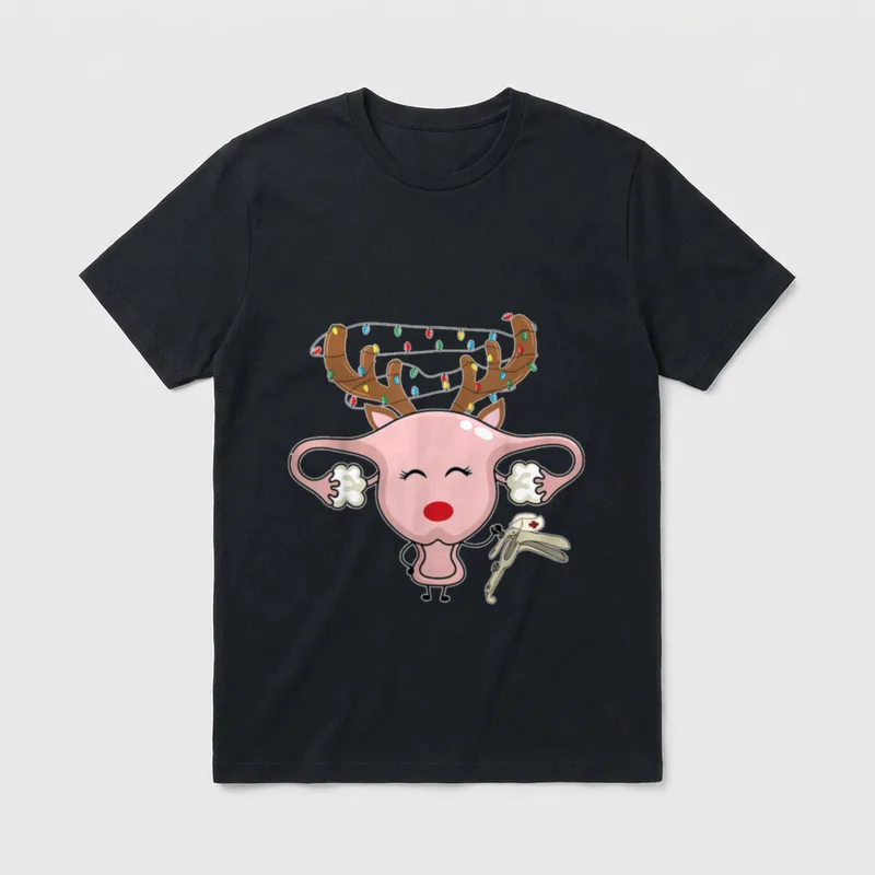 Festive Reindeer Speculum Christmas Light Nurse T-Shirt – Classic T-Shirt in Black