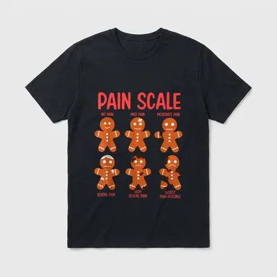 Funny Gingerbread Pain Scale Christmas Nurse T-Shirt – Classic T-Shirt in Black