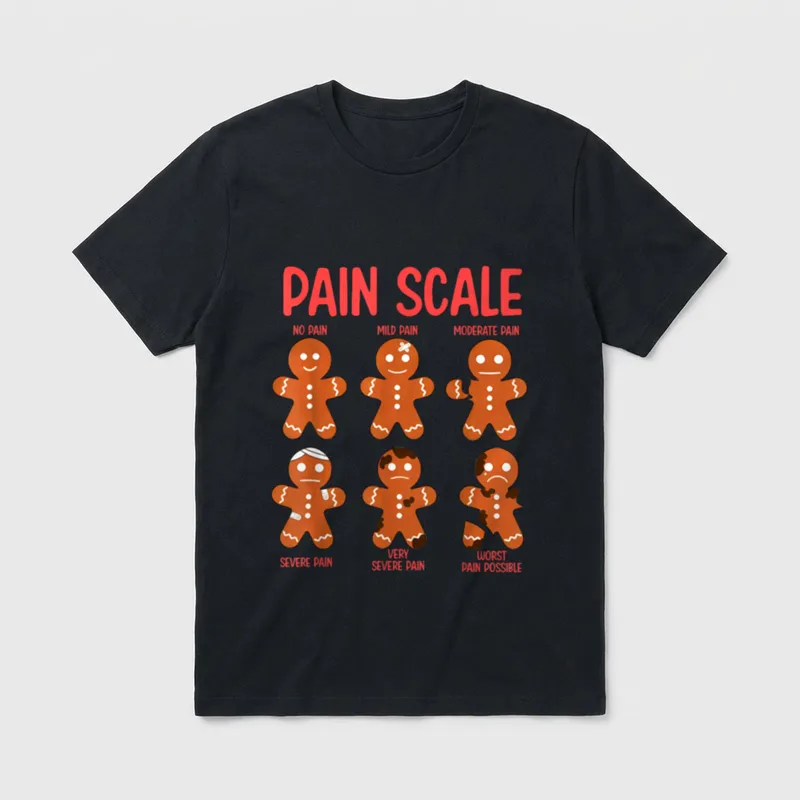 Funny Gingerbread Pain Scale Christmas Nurse T-Shirt – Classic T-Shirt in Black