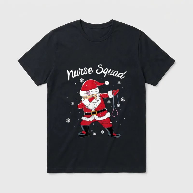 Nurse Squad Dabbing Santa Christmas Stethoscope T-Shirt – Classic T-Shirt in Black