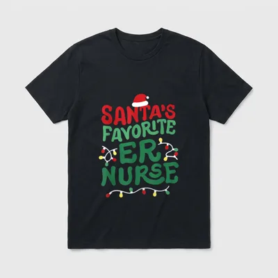 Santas Favorite ER Nurse Christmas RN T-Shirt – Classic T-Shirt in Black