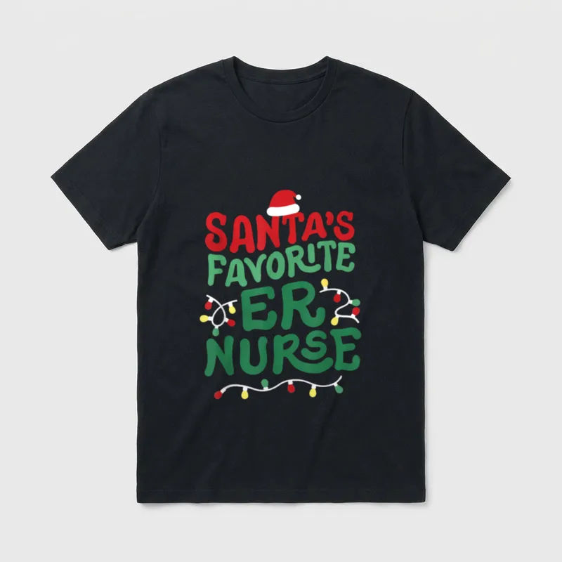 Santas Favorite ER Nurse Christmas RN T-Shirt – Classic T-Shirt in Black