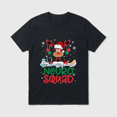 Reindeer Santa Hat Neuro Squad Nurse T-Shirt – Classic T-Shirt in Black