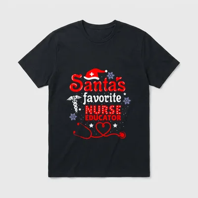 Santas Favorite Nurse Educator Christmas T-Shirt – Classic T-Shirt in Black