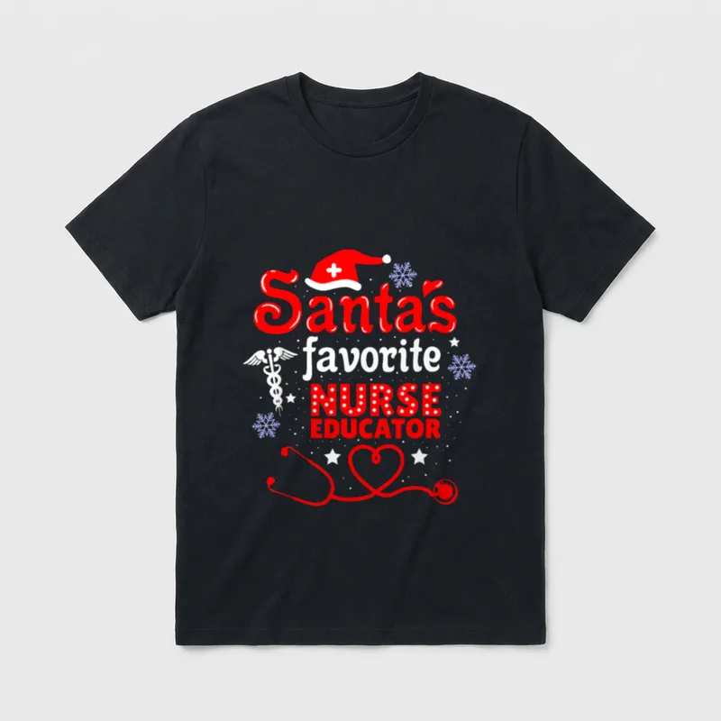 Santas Favorite Nurse Educator Christmas T-Shirt – Classic T-Shirt in Black