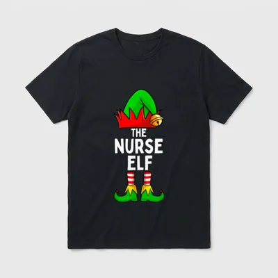 Nurse Elf Matching Family Christmas RN T-Shirt – Classic T-Shirt in Black