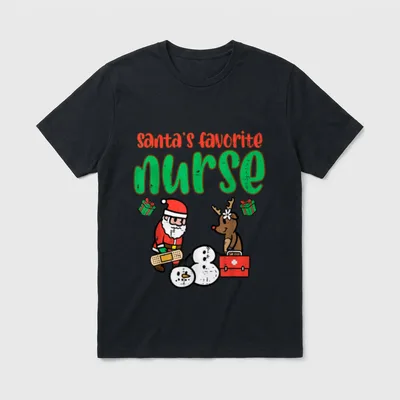 Santas Favorite Nurse Christmas Xmas Nursing T-Shirt – Classic T-Shirt in Black