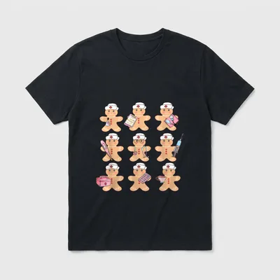 Nurse Gingerbread Christmas Holiday Medical Art T-Shirt – Classic T-Shirt in Black