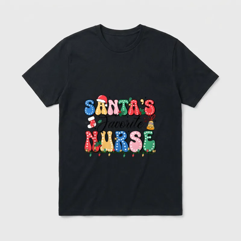Santa's Favorite Nurse Christmas Nursing Santa’s T-Shirt – Classic T-Shirt in Black