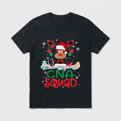 Reindeer Santa Hat CNA Squad Nurse T-Shirt – Classic T-Shirt in Black
