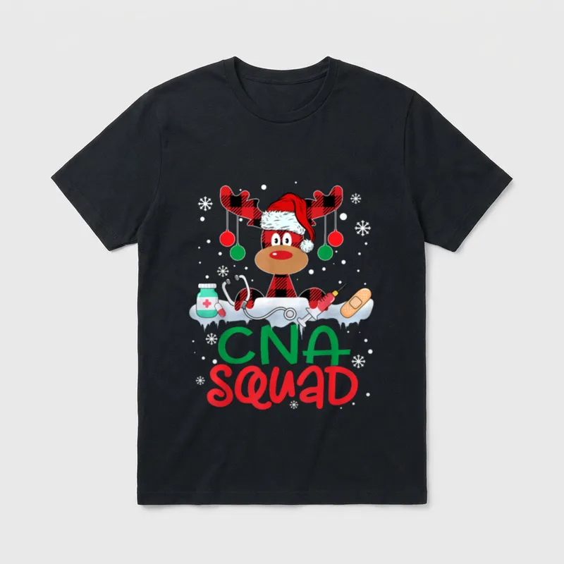 Reindeer Santa Hat CNA Squad Nurse T-Shirt – Classic T-Shirt in Black