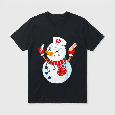 Funny Snowman Nurse Nursing RN Holiday T-Shirt – Classic T-Shirt in Black