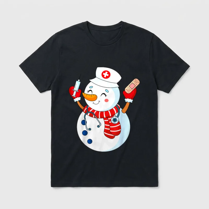 Funny Snowman Nurse Nursing RN Holiday T-Shirt – Classic T-Shirt in Black