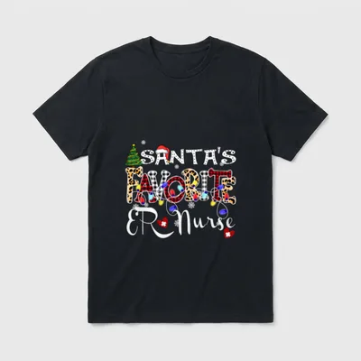 Merry Christmas Santa's Favorite ER Nurse T-Shirt – Classic T-Shirt in Black