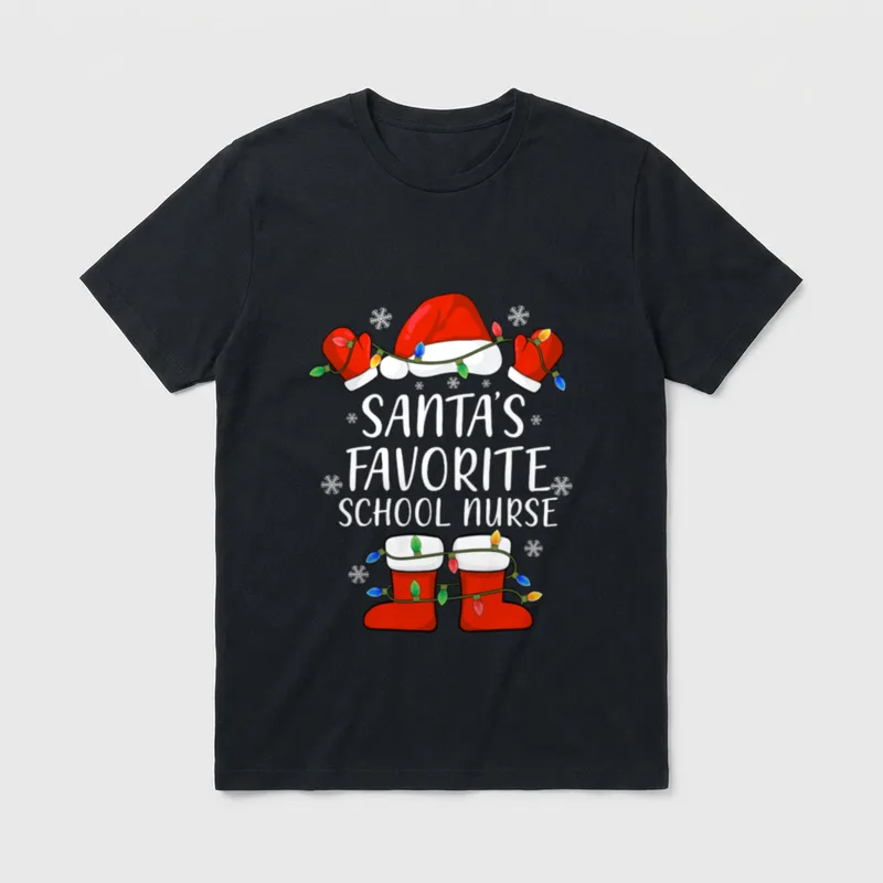 Santa's Favorite School Nurse Santa Hat T-Shirt – Classic T-Shirt in Black