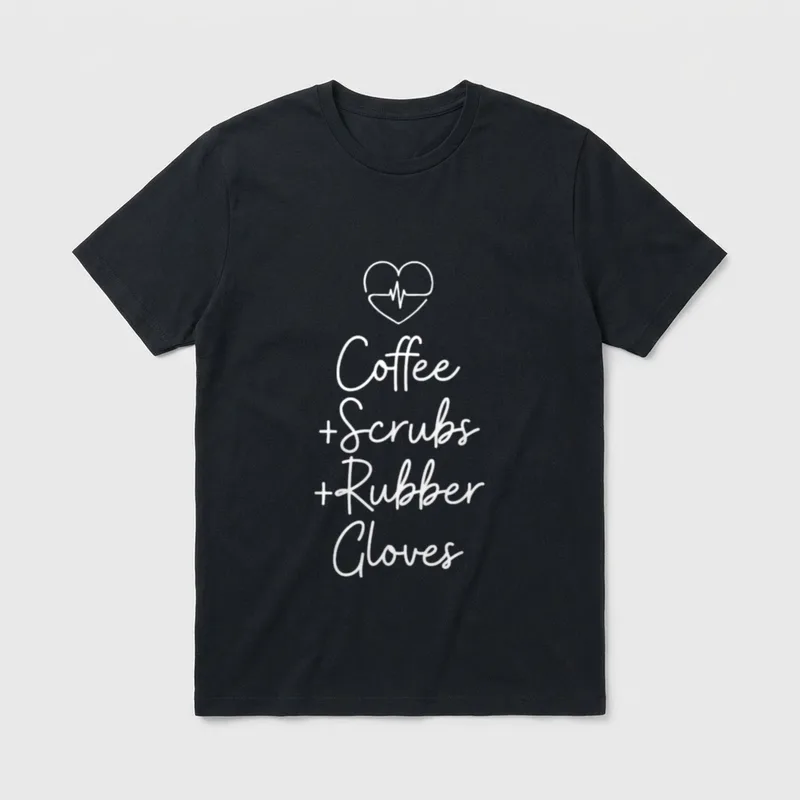 Coffee Scrubs and Rubber Gloves Christmas T-Shirt – Coffee + Scrubs + Rubber Gloves – Classic T-Shirt in Black