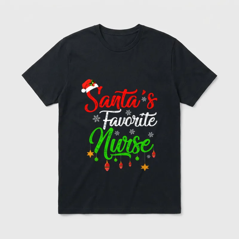 Funny Xmas Santa's Favorite Nurse Christmas T-Shirt – Classic T-Shirt in Black