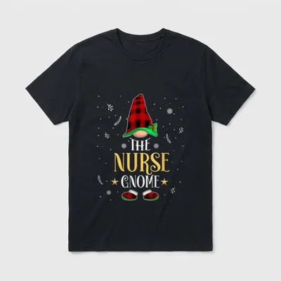 Nurse Gnome Buffalo Plaid Matching Family T-Shirt – Classic T-Shirt in Black