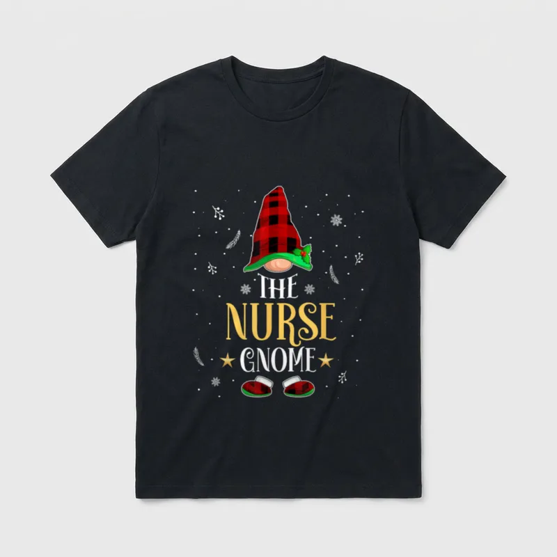 Nurse Gnome Buffalo Plaid Matching Family T-Shirt – Classic T-Shirt in Black