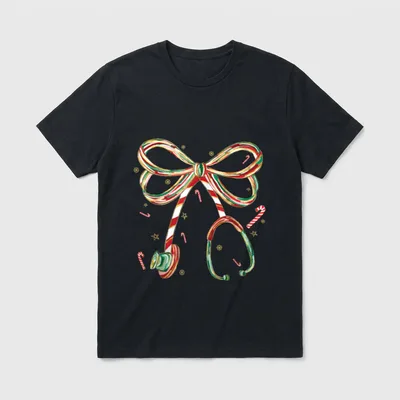 Candy Cane Coquette Bow Stethoscope Nurse T-Shirt – Classic T-Shirt in Black