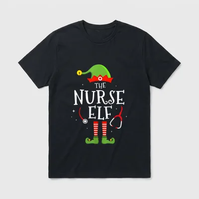 The Nurse Elf Funny Christmas Matching T-Shirt – Classic T-Shirt in Black