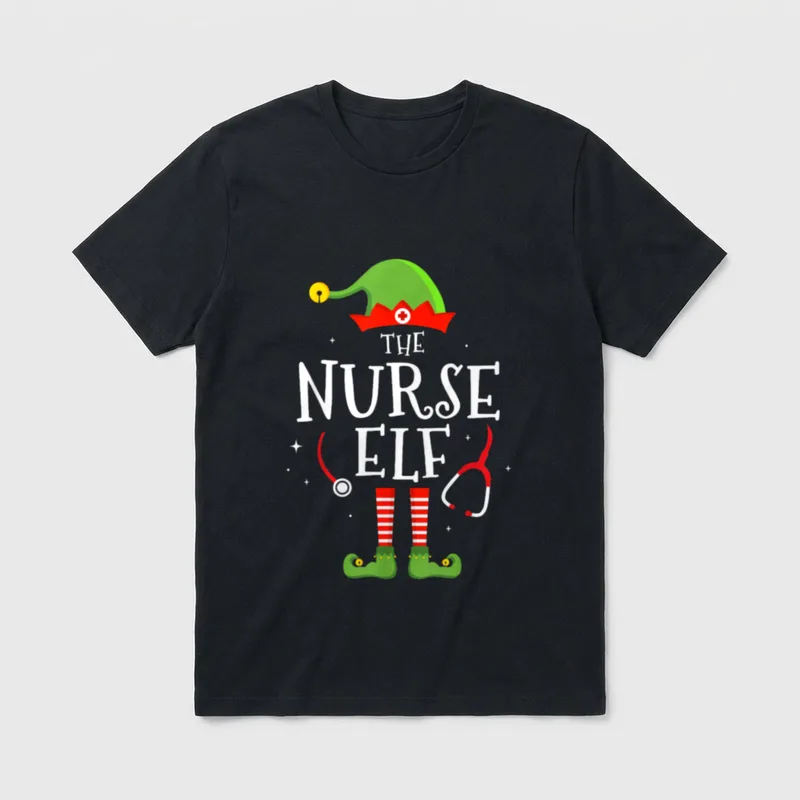 The Nurse Elf Funny Christmas Matching T-Shirt – Classic T-Shirt in Black
