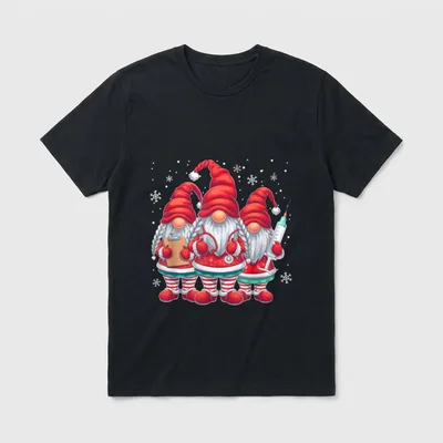 Cute Nursing Christmas Gnomes Nurse T-Shirt – Classic T-Shirt in Black